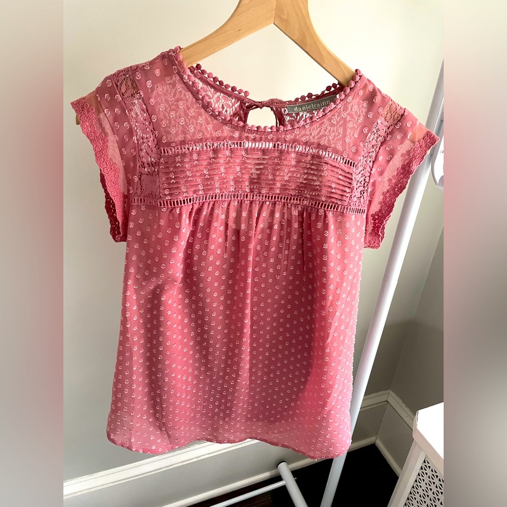 Swiss Dot Mauve cap sleeve blouse